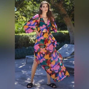 Beach Riot Shiloh Cut Out Cover-Up Dress Side Slit Floral Multicolor Medium New - Picture 1 of 13