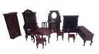DOLLS HOUSE ACCESSORIES : TABLE, CHAIRS, CUPBOARD & SHELF BUNDLE (SK)