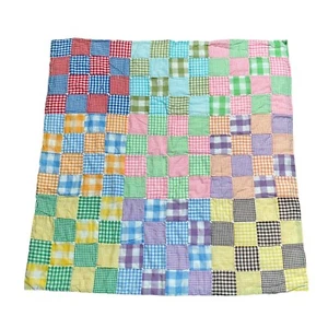 Vintage Patchwork Baby Quilt Handmade 40x39.5” Square Colorful 1970s - Picture 1 of 5