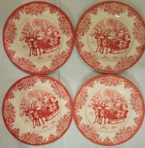 Royal Stafford roter Schlitten Rentier Weihnachtsmann Speiseteller 4er Set Weihnachten - Bild 1 von 8