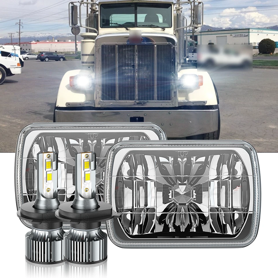 For Peterbilt 357 378 379 385 Trucks Pair 5x7" 7x6" LED Headlights Hi/Lo White - Image 1 of 4