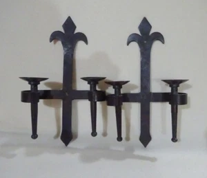 Pr. Pottery Barn Medieval Style Vintage Bronze Iron Candle Wall Sconces 4 Candle - Picture 1 of 14