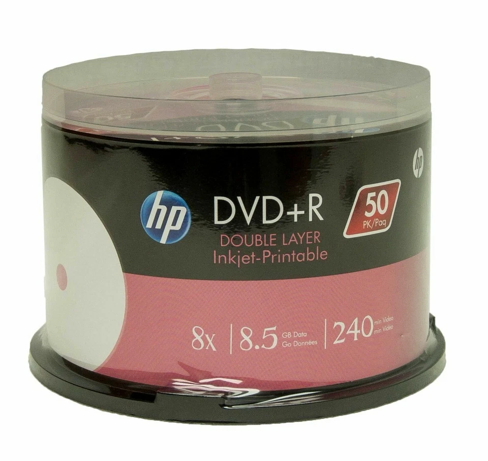 50 HP 8X  White Inkjet Printable Blank DVD+R DL Dual Double Layer 8.5 GB Disc - Image 1 of 1