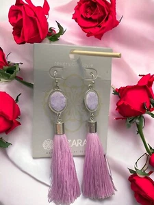 Lavender Hand Made Clay Boho Long Pierced Earrings Jewelry 4” NWT - Picture 1 of 7