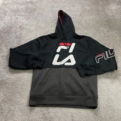 Fila Hoodie Pullover Sweatshirt Mens Medium Black Gray Graphic Fleece Casual - Image 1 of 4