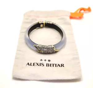 ALEXIS BITTAR PURPLE LUCITE CRYSTAL ENCRUSTED BANGLE HINGED BRACELET - Picture 1 of 15