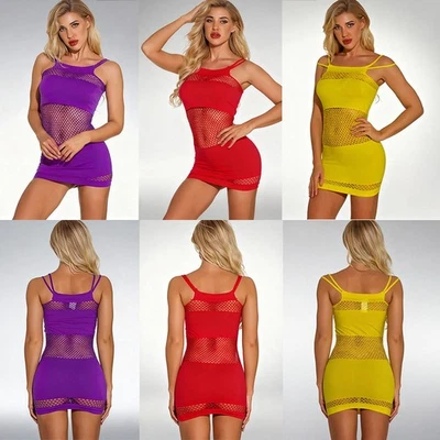 Sexy Mini Vestido Para Mujer Hueco Malla Transparente Bodycon Prendas para Dormir Prendas para dormir Foto 1 de 4