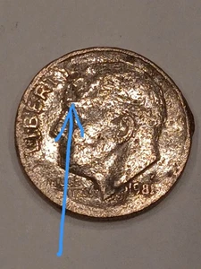 1981p Roosevelt Dime Error - Picture 1 of 4