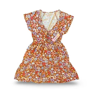 Derek Heart Women's Floral Dress Medium Cap Sleeve Button-Front NWT - Picture 1 of 8