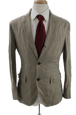 John Varvatos Mens Beige Cotton Linen Blazer Collared Long Sleeve Size 48 - Image 1 of 4