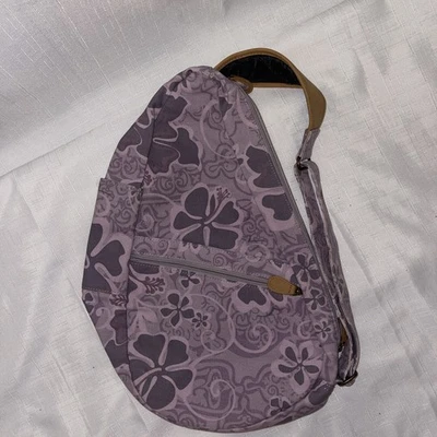 Mochila Bandolera LL Bean Ameribag Espalda Saludable Púrpura Floral Remolino Foto 1 de 4
