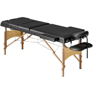 Foldable Massage Table with Beech Wood Legs - Black - Picture 1 of 12