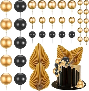 37 Stück Luftballon Tortenaufleger schwarz und gold Kugel Tortendeko Mini Schaumstoffkugeln - Bild 1 von 7