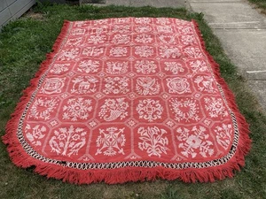 Vintage Stoff rot weiß Twin Tagesdecke oder Handwerk Schneider 5 Pfund schwere dicke Baumwolle - Bild 1 von 7