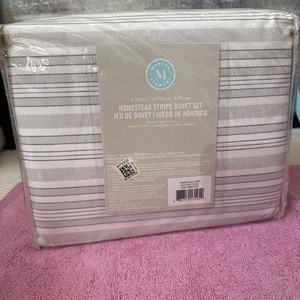 MARTHA STEWART Homestead Stripe Duvet Set Gray Yarn Dyed - Foto 1 di 2