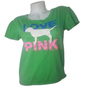 Camiseta De Colección Y2K Victorias Secret ROSA Verde Perro Aplique Parche Talla Grande  - Imagen 1 de 8