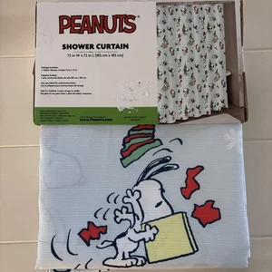 Peanuts Snoopy Christmas Holiday Fabric Shower Curtain 72 In w X 72 In L - Picture 1 of 8