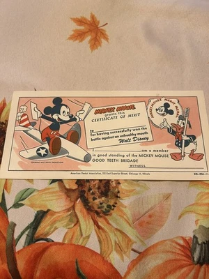 Vintage Mickey Mouse Unused Good Teeth Certificate - Image 1 of 4