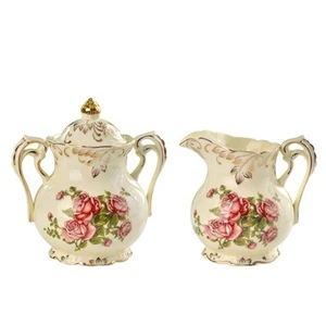Ceramic Sugar and Creamer Set, Vintage Porlcelain Pitcher Creamer Sugar Bowl ... - Picture 1 of 9