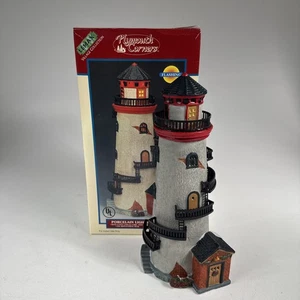 Lemax Plymouth Corners Porcelain Lighthouse Flashing Light Village w Box - Picture 1 of 13