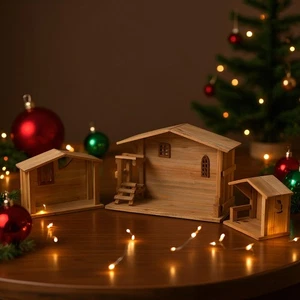 Juego de 3 establos de madera decoración madera maciza rústica apilable casa adorno mesa - Imagen 1 de 10