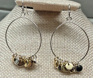 💃Lovely Silver & Gold Tone Tony Discs Tassel Dangle Hoop Earrings Hoop L4 - Picture 1 of 5