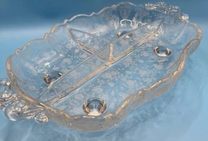 Vintage Cambridge Fostoria Wildflower geätztes Klarglas größere Relish Schale Füße - Bild 1 von 24