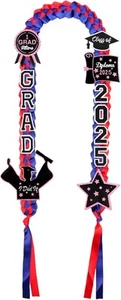 Class of 2025 Graduation Leis,Blue&Red Ribbon Lei with Dly Blue Red - Picture 1 of 5
