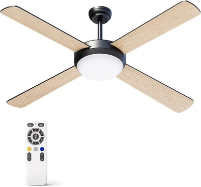 HOOLED Ventilatore Soffitto Luce Led 20W 4 Pale Legno 6 Velocita' Telecomando - Immagine 1 di 4