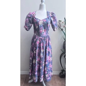 Laura Ashley Prairie Floral Maxi Dress with Pink and Purple Accents Puff sleeve - Picture 1 of 11