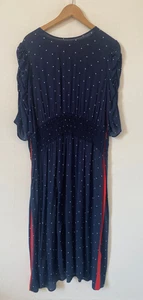 Marks Spencer Dress 22 Navy Star Midi Short Sleeve Side Stripe Pocket - Picture 1 of 10