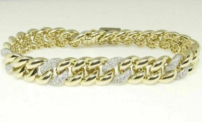 Круглый СОЗДАННЫЙ кубинский браслет из звеньев с бриллиантами 6 карат с покрытием из желтого золота 14 карат - Изображение 1 из 4