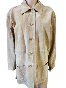 Arleen Bowman Chin Chin Beige Pig Wildleder/Leder Jacke Mantel Damen M komplett gefüttert - Bild 1 von 24