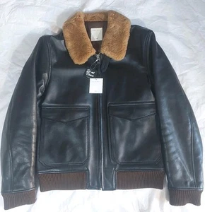 Authentic SANDRO Paris Black Brown Shearling Leather Aviator Jacket XL - Picture 1 of 7