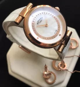 Orologio da donna originali cristalli rotanti designer oro rosa pelle bianca LS00662/41 - Foto 1 di 19