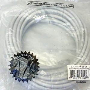Cable Ethernet de conexión UTP 25' ECAT5 4 pares 24AWG RJ45, macho - macho, gris - Imagen 1 de 3