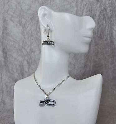 SEATTLE SEAHAWKS LOGO EARRINGS AND NECKLACE SET - Image 1 of 2