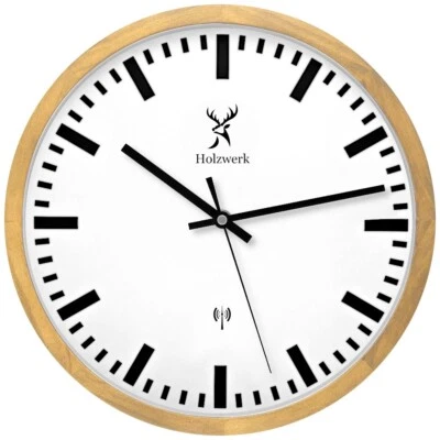 Holzwerk GOLDBERG (FUNK) Holz Wanduhr, moderne 30 cm Ø Bahnhof Funkwanduhr - Bild 1 von 4