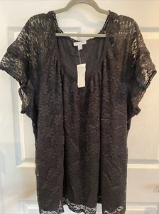 Fashion Bug Womens Black Floral Lace Short Sleeve Stretch T Shirt, 4x   NWT - Picture 1 of 12