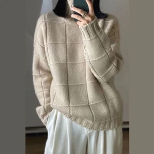 High-neck Thick Sweater Women Loose Lazy Autumn Winter New Knitted Sweater - Picture 1 of 23