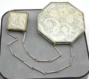 Vintage Handmade Unique Double Chain Brooch Clear Lace Crystal Modernist - Imagen 1 de 6