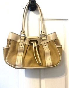 Vintage Liz Claiborne Purse Satchel Tan Double Handle Handbag Lined Pockets - Picture 1 of 10