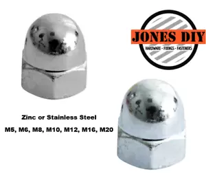 DOME NUTS STAINLESS / ZINC M5 - M20 DOMED NUTS HEX HEAD M6 M8 M10 M12 M16 STEEL - Picture 1 of 3