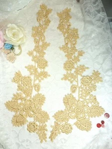 Lace Appliques Gold Floral Embroidered Mirror Pair Costume Motifs 15" DH85 - Picture 1 of 1