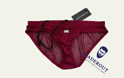 N2N Bodywear Hombres Rojo Malla Transparente Natación Breve Traje de Baño Ropa Interior Talla M L XL Foto 1 de 4