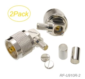 2-Pack Right-Angle UHF PL-259 Male Crimp-Type RF Connector for RG8X, MR240 Coax - Picture 1 of 2