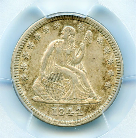1844 Liberty Seated Quarter, PCGS AU55, CAC Approved Cover