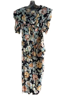 Vestido victoriano vintage años 80 KAREN ALEXANDER 100 % rayón floral cabaña jardín talla 4 Foto 1 de 4