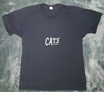 VTG 80s CATS DOUBLE SIDED T SHIRT LARGE SINGLE STITCH BROADWAY NYC EYES PROMO - Image 1 of 4