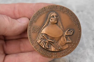 Alte Bronze Sammlermünze der seligen Marie der Menschwerdung, Ursullinen (CA61) - Bild 1 von 9